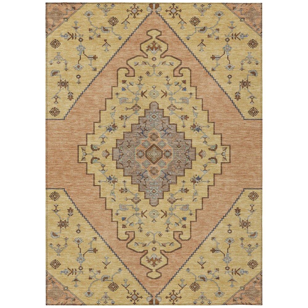 Machine Washable Indoor/Outdoor Chantille ACN2472 Gold 5' x 7'6" Rug. Picture 1