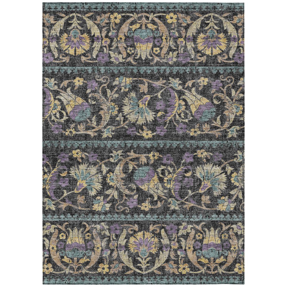 Machine Washable Indoor/Outdoor Chantille ACN2480 Black 5' x 7'6" Rug. Picture 1