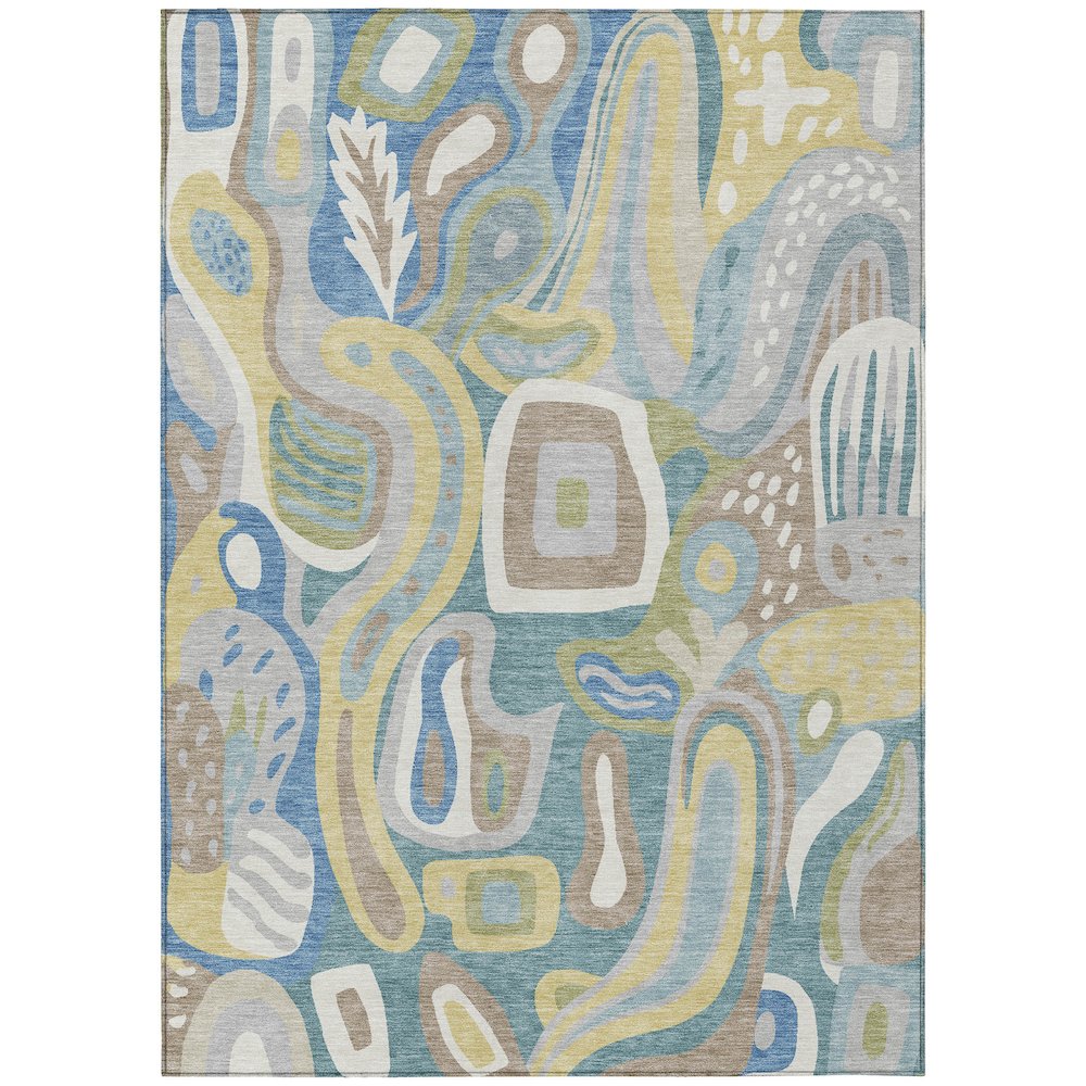 Machine Washable Indoor/Outdoor Chantille ACN2488 Teal 5' x 7'6" Rug. Picture 1