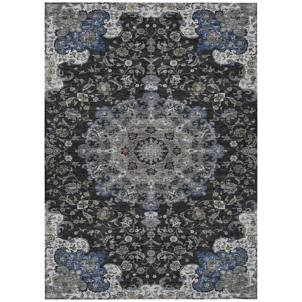 Machine Washable Indoor/Outdoor Chantille ACN2489 Black 5' x 7'6" Rug. Picture 1