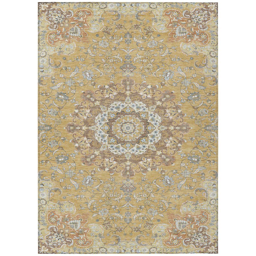 Machine Washable Indoor/Outdoor Chantille ACN2489 Gold 5' x 7'6" Rug. Picture 1