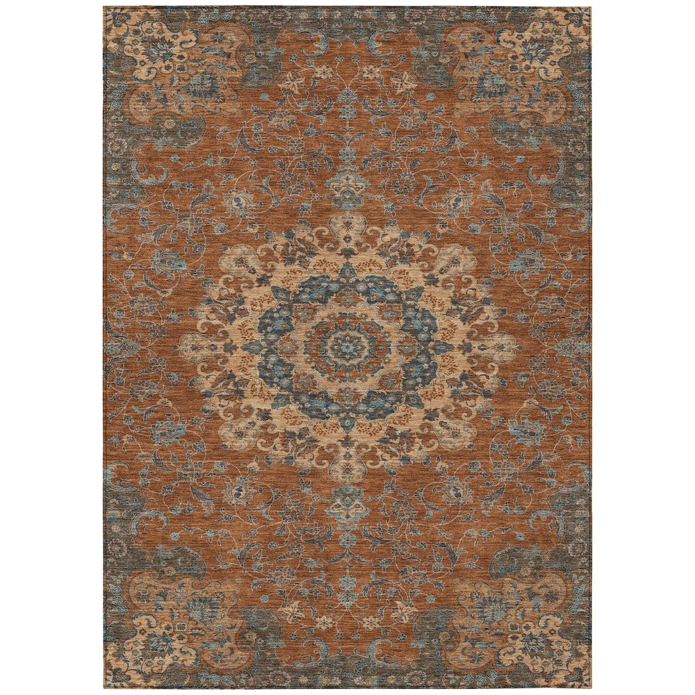 Machine Washable Indoor/Outdoor Chantille ACN2489 Orange 5' x 7'6" Rug. Picture 1