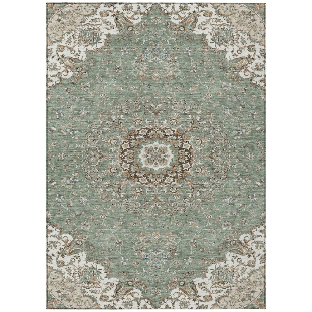 Machine Washable Indoor/Outdoor Chantille ACN2495 Green 5' x 7'6" Rug. Picture 1