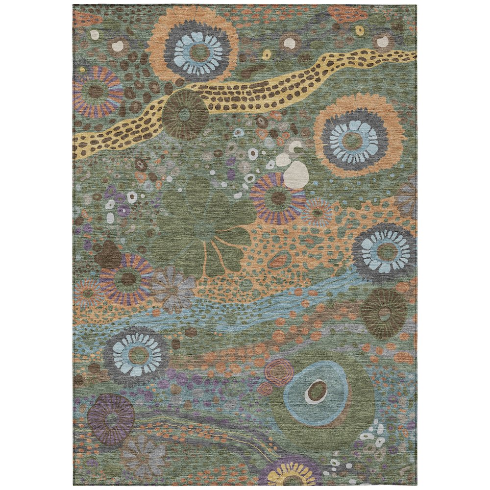 Machine Washable Indoor/Outdoor Chantille ACN2498 Green 5' x 7'6" Rug. Picture 1