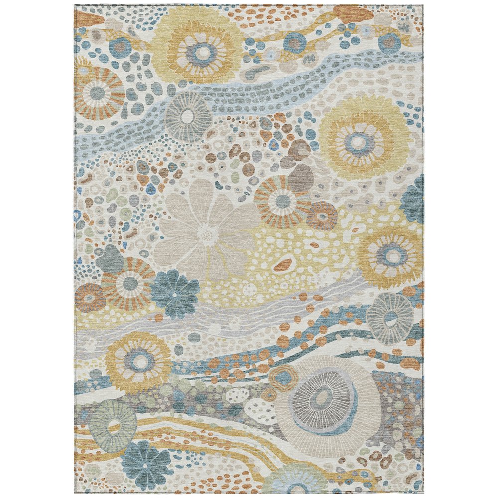Machine Washable Indoor/Outdoor Chantille ACN2498 Ivory 5' x 7'6" Rug. Picture 1