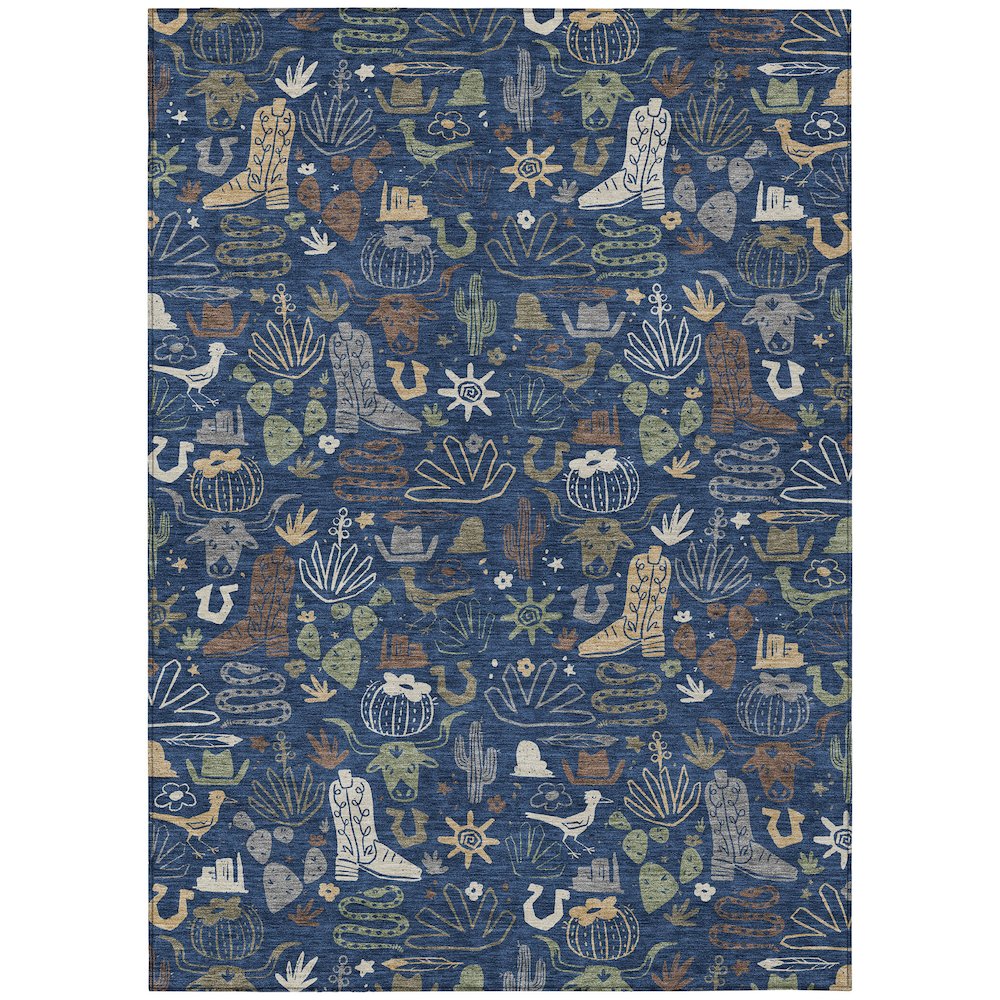 Machine Washable Indoor/Outdoor Chantille ACN2512 Blue 5' x 7'6" Rug. Picture 1