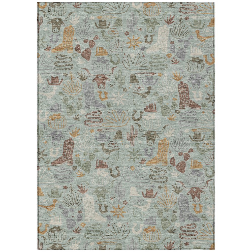 Machine Washable Indoor/Outdoor Chantille ACN2512 Green 5' x 7'6" Rug. Picture 1