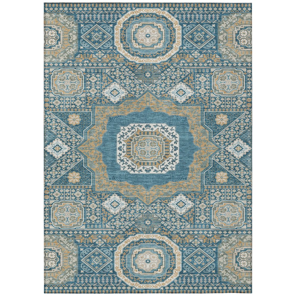 Machine Washable Indoor/Outdoor Chantille ACN2525 Teal 5' x 7'6" Rug. Picture 1