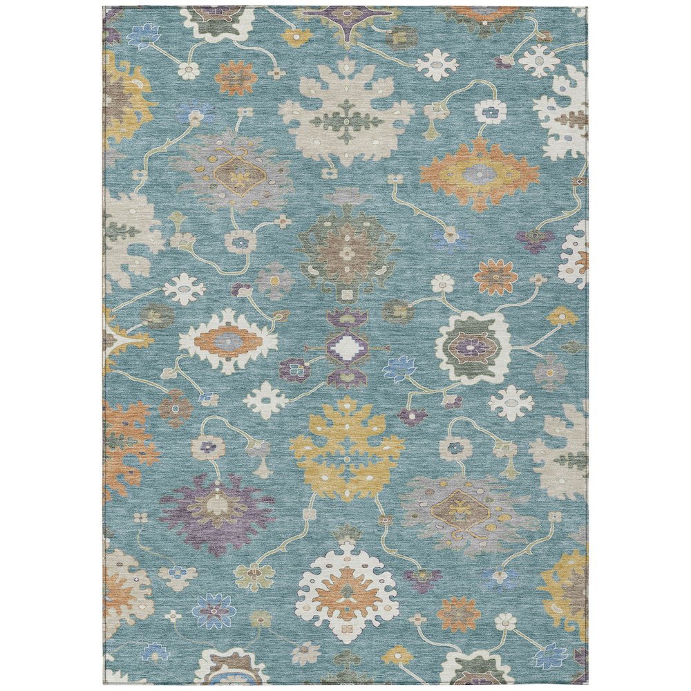 Machine Washable Indoor/Outdoor Chantille ACN2532 Teal 5' x 7'6" Rug. Picture 1