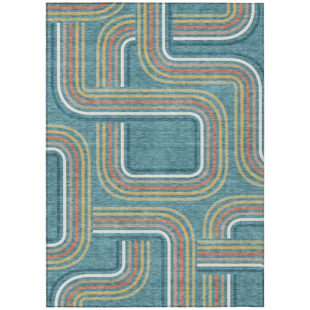 Machine Washable Indoor/Outdoor Chantille ACN2535 Teal 5' x 7'6" Rug. Picture 1