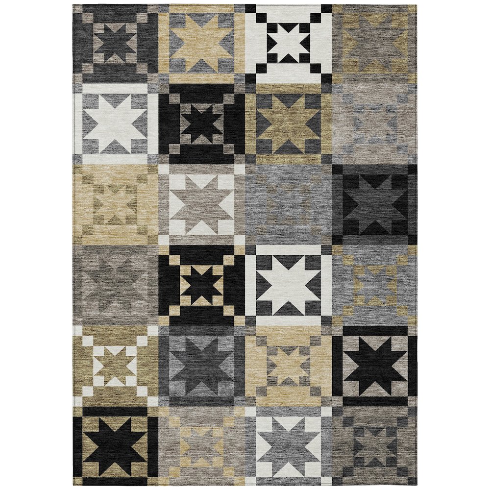 Machine Washable Indoor/Outdoor Chantille ACN2538 Black 5' x 7'6" Rug. Picture 1