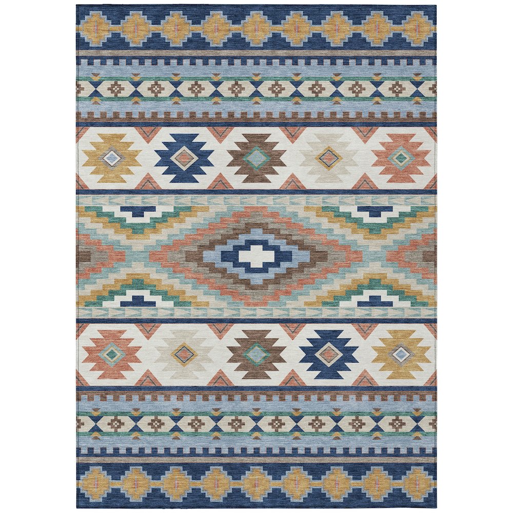 Machine Washable Indoor/Outdoor Chantille ACN2539 Blue 5' x 7'6" Rug. Picture 1