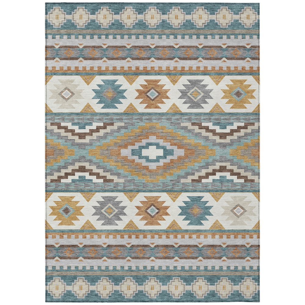 Machine Washable Indoor/Outdoor Chantille ACN2539 Teal 5' x 7'6" Rug. Picture 1