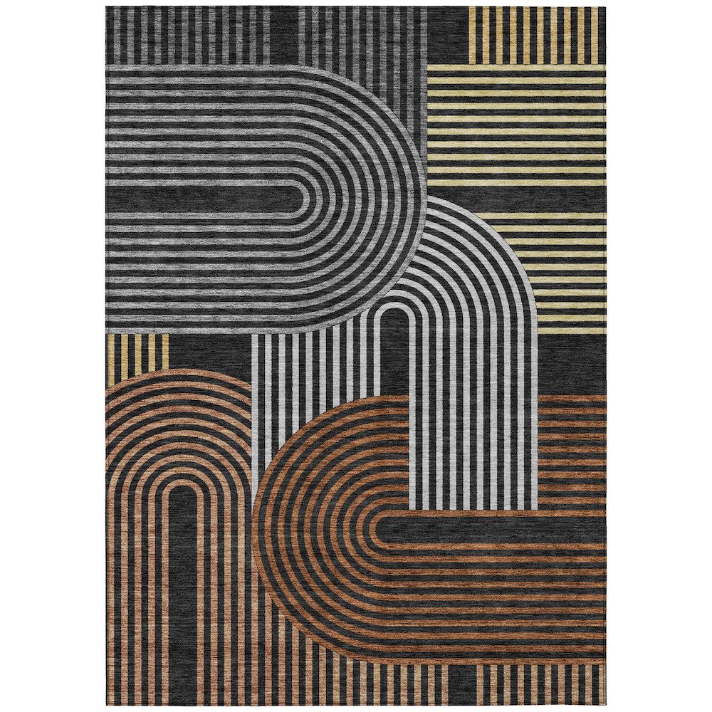 Machine Washable Indoor/Outdoor Chantille ACN2549 Black 5' x 7'6" Rug. Picture 1