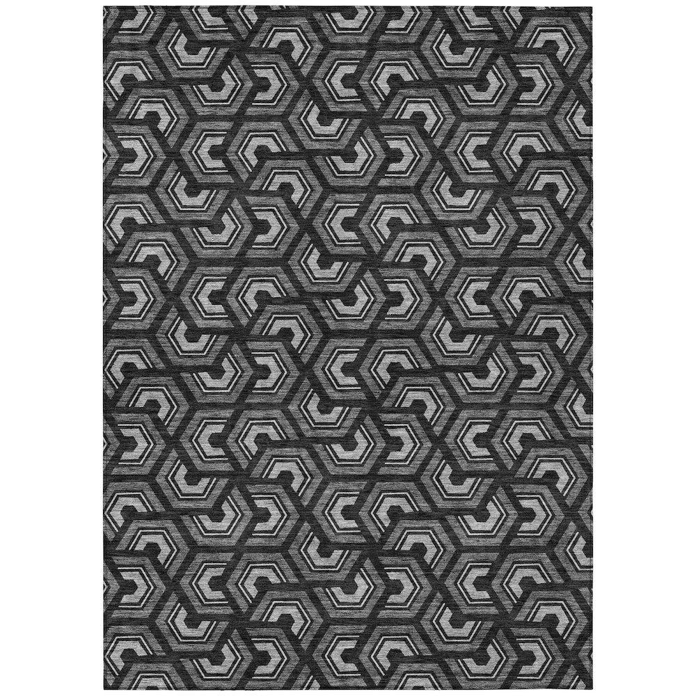 Machine Washable Indoor/Outdoor Chantille ACN2554 Black 5' x 7'6" Rug. Picture 1