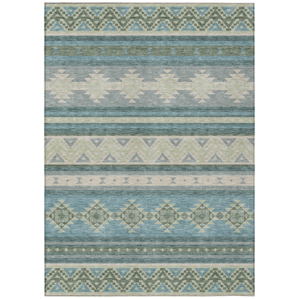Machine Washable Indoor/Outdoor Chantille ACN2561 Teal 5' x 7'6" Rug. Picture 1