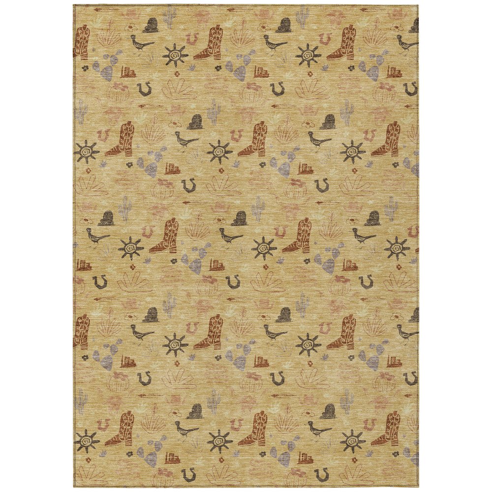 Machine Washable Indoor/Outdoor Chantille ACN2562 Gold 5' x 7'6" Rug. Picture 1