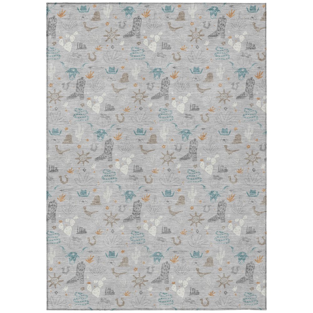 Machine Washable Indoor/Outdoor Chantille ACN2562 Gray 5' x 7'6" Rug. Picture 1