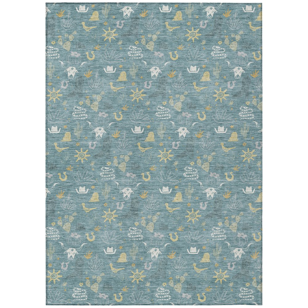 Machine Washable Indoor/Outdoor Chantille ACN2562 Teal 5' x 7'6" Rug. Picture 1