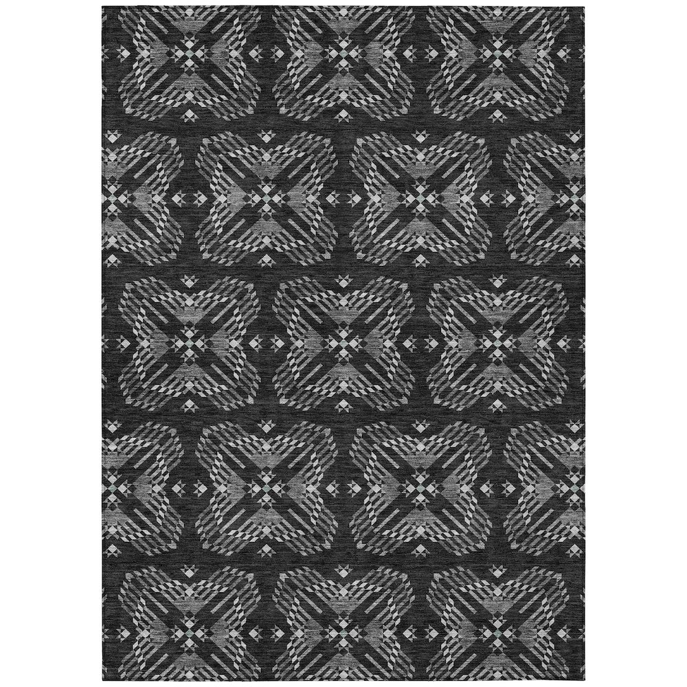 Machine Washable Indoor/Outdoor Chantille ACN2563 Black 5' x 7'6" Rug. Picture 1