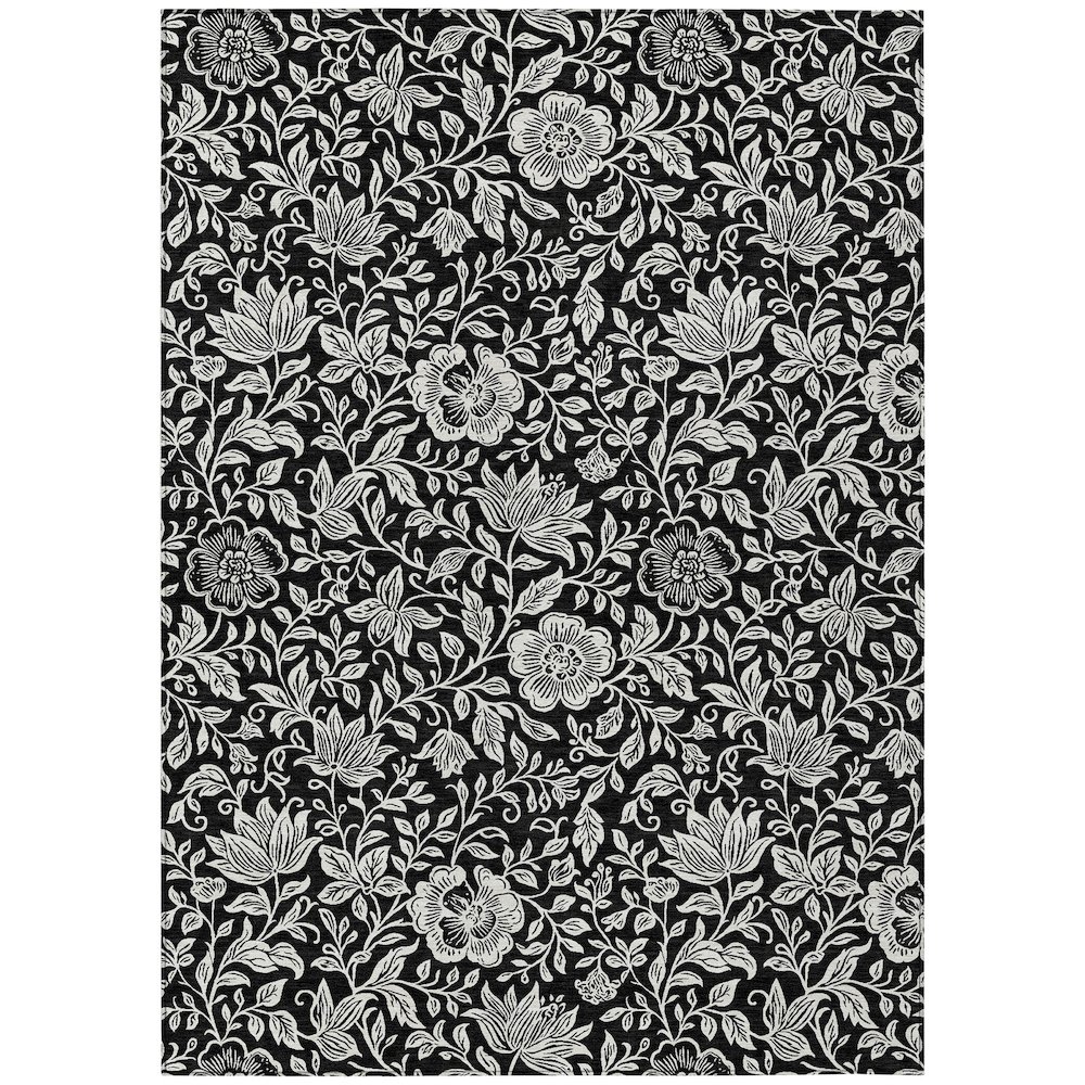 Machine Washable Indoor/Outdoor Chantille ACN2572 Black 5' x 7'6" Rug. Picture 1
