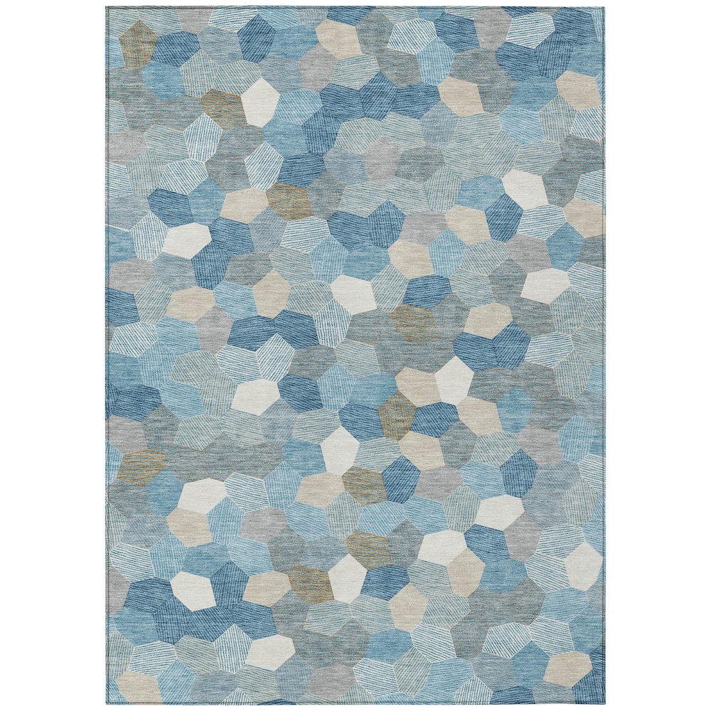 Machine Washable Indoor/Outdoor Chantille ACN2573 Teal 5' x 7'6" Rug. Picture 1
