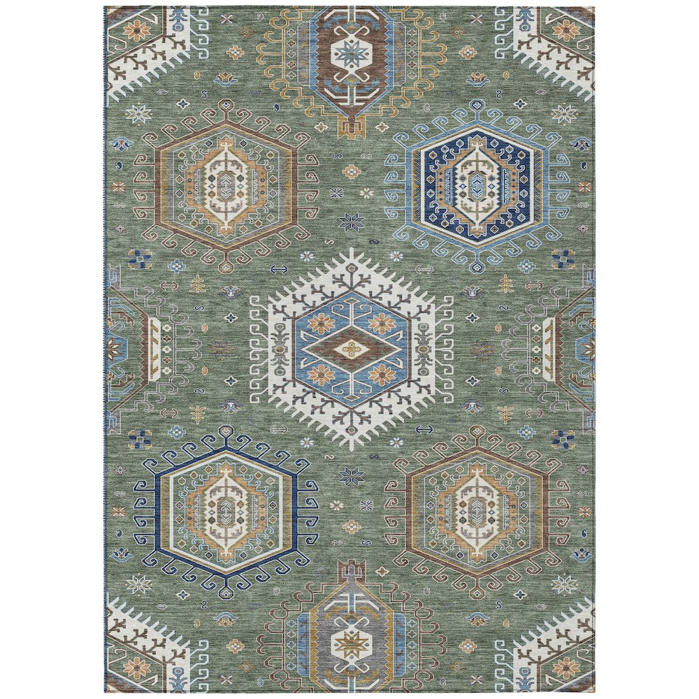 Machine Washable Indoor/Outdoor Chantille ACN2574 Green 5' x 7'6" Rug. Picture 1