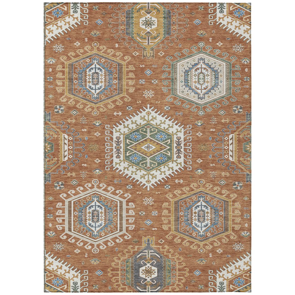 Machine Washable Indoor/Outdoor Chantille ACN2574 Orange 5' x 7'6" Rug. Picture 1