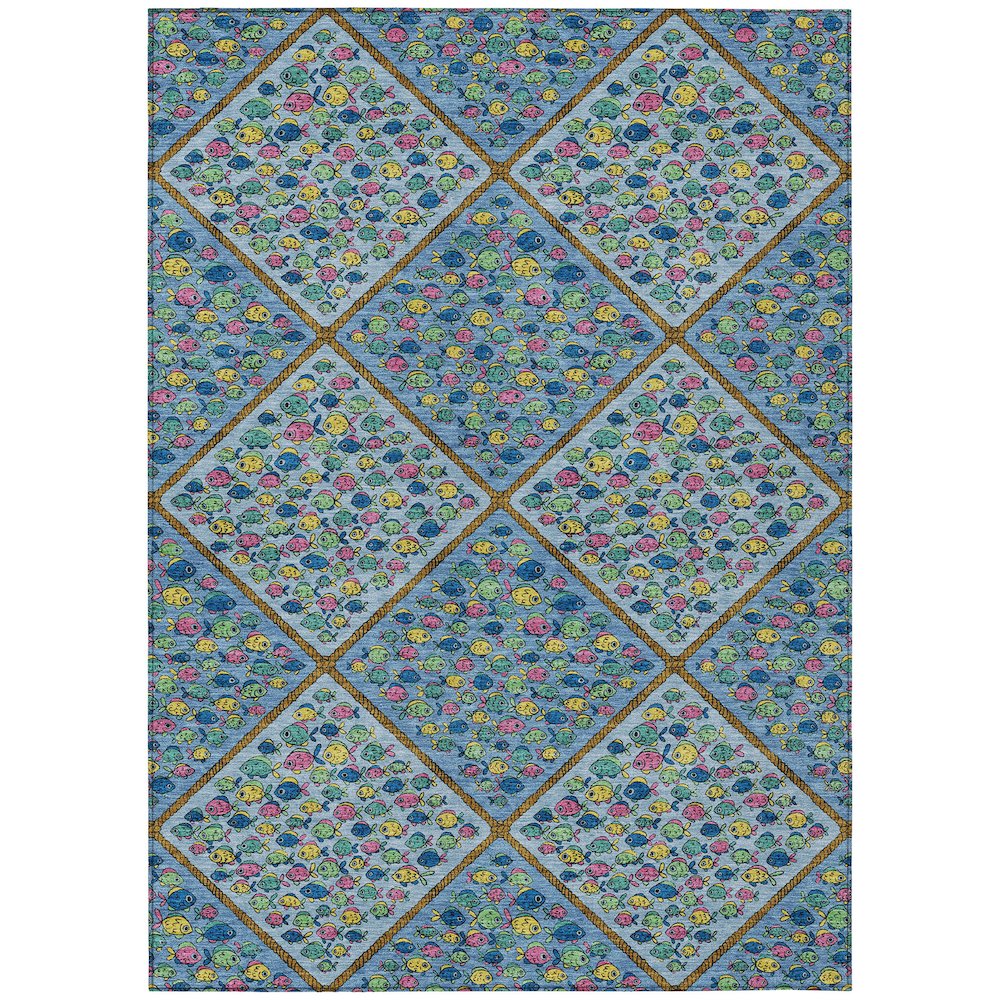 Machine Washable Indoor/Outdoor Chantille ACN2579 Blue 5' x 7'6" Rug. Picture 1