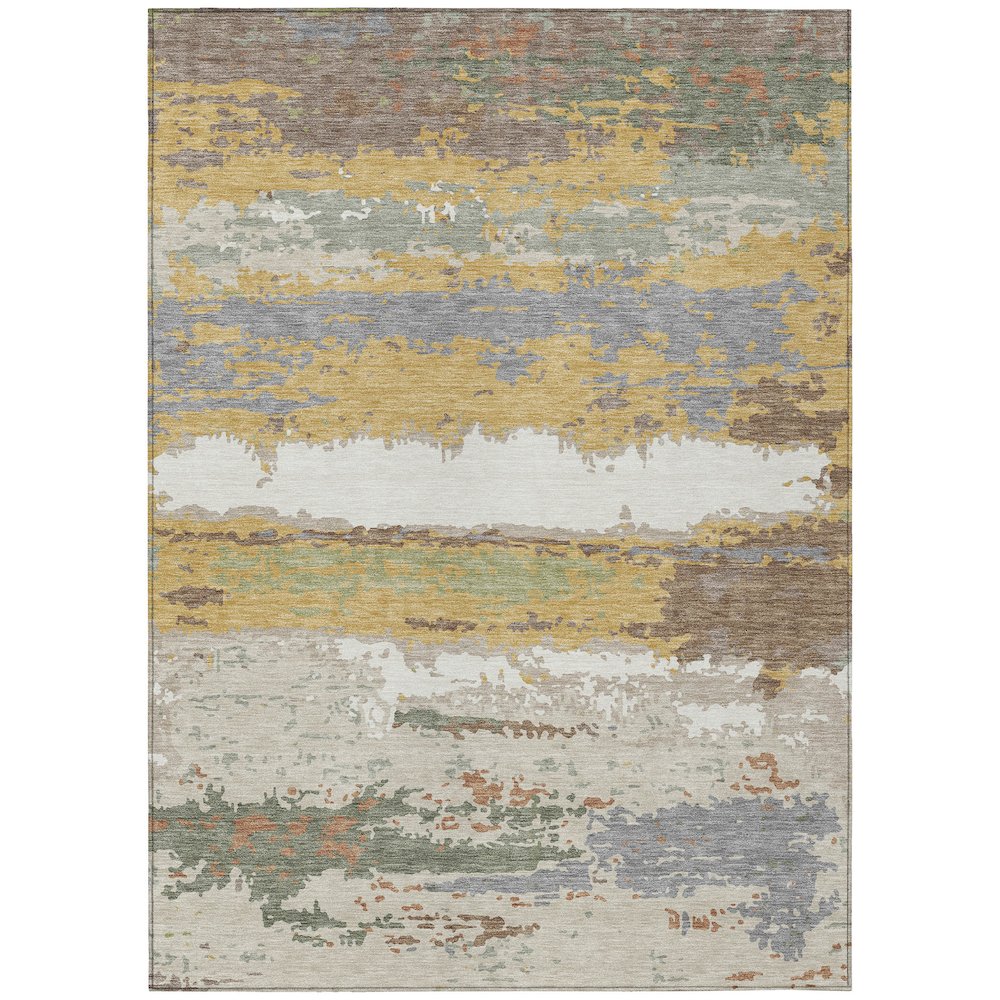 Machine Washable Indoor/Outdoor Chantille ACN2592 Gold 5' x 7'6" Rug. Picture 1