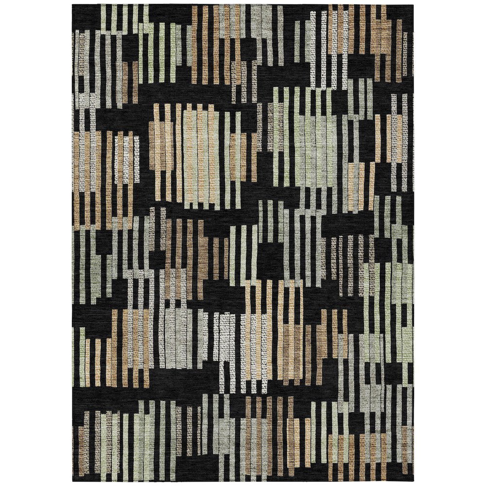 Machine Washable Indoor/Outdoor Chantille ACN2598 Black 5' x 7'6" Rug. Picture 1