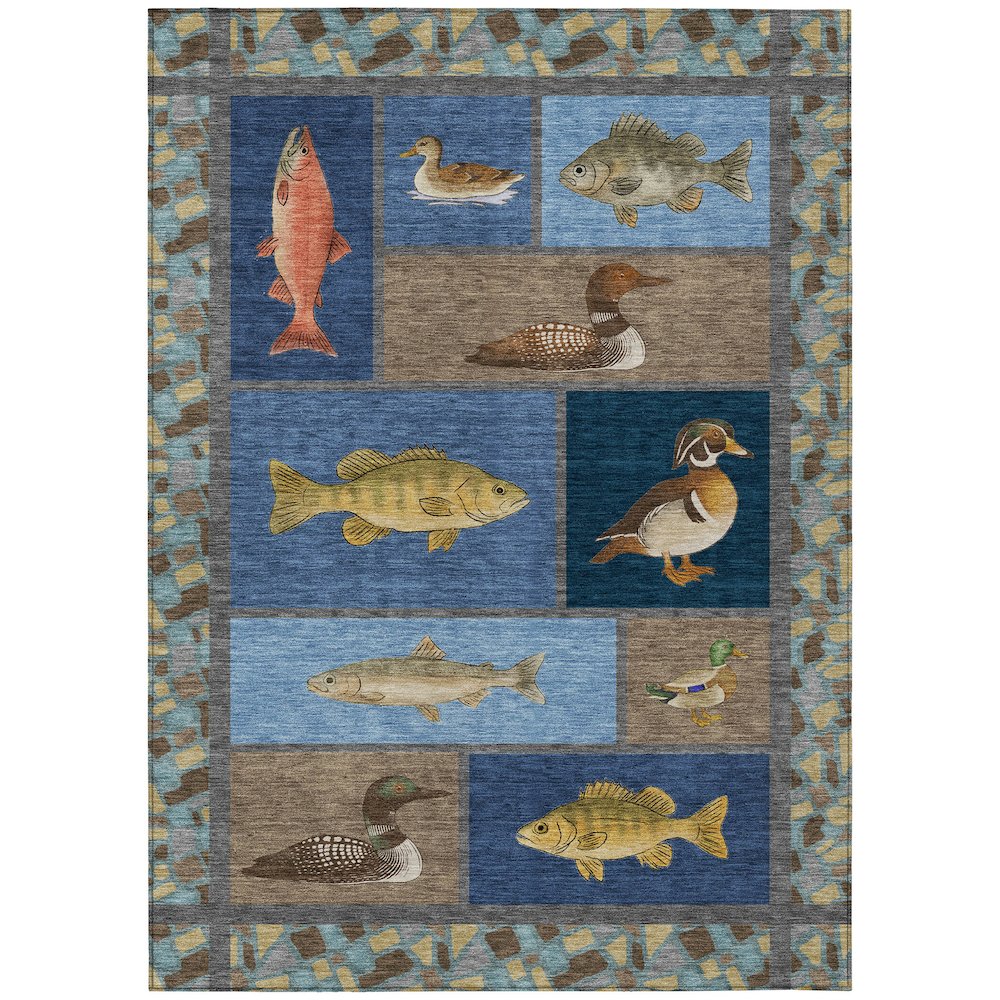 Machine Washable Indoor/Outdoor Chantille ACN2606 Blue 5' x 7'6" Rug. Picture 1