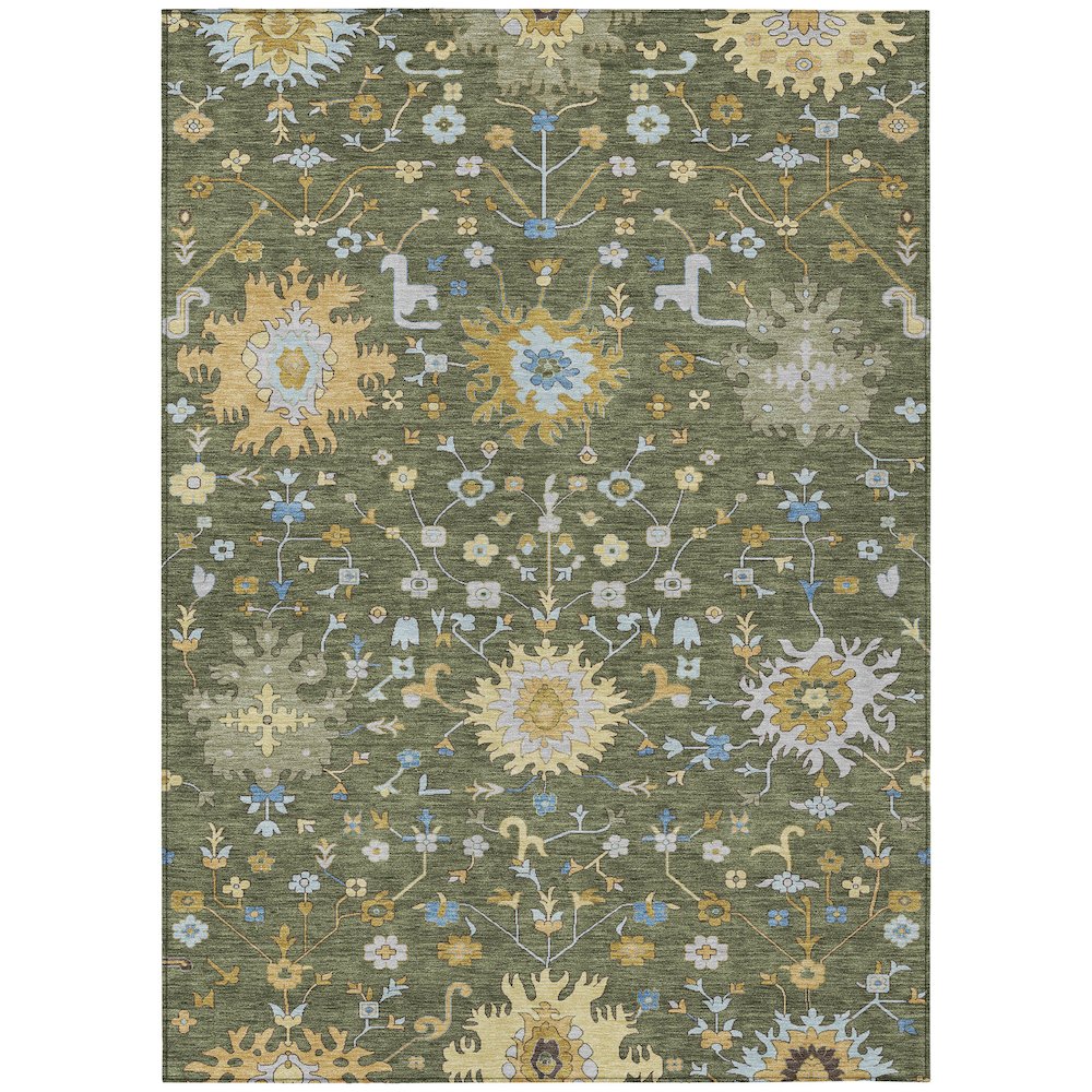 Machine Washable Indoor/Outdoor Chantille ACN2609 Green 5' x 7'6" Rug. Picture 1