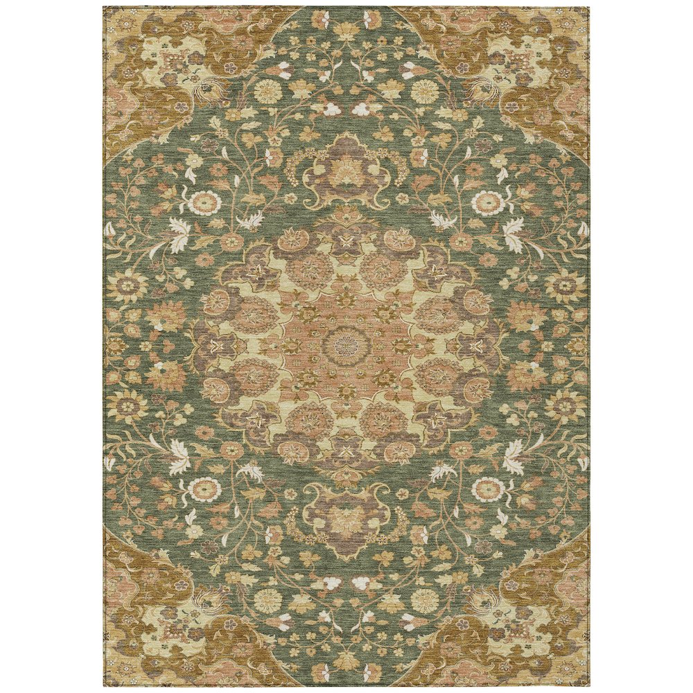 Machine Washable Indoor/Outdoor Chantille ACN2611 Green 5' x 7'6" Rug. Picture 1