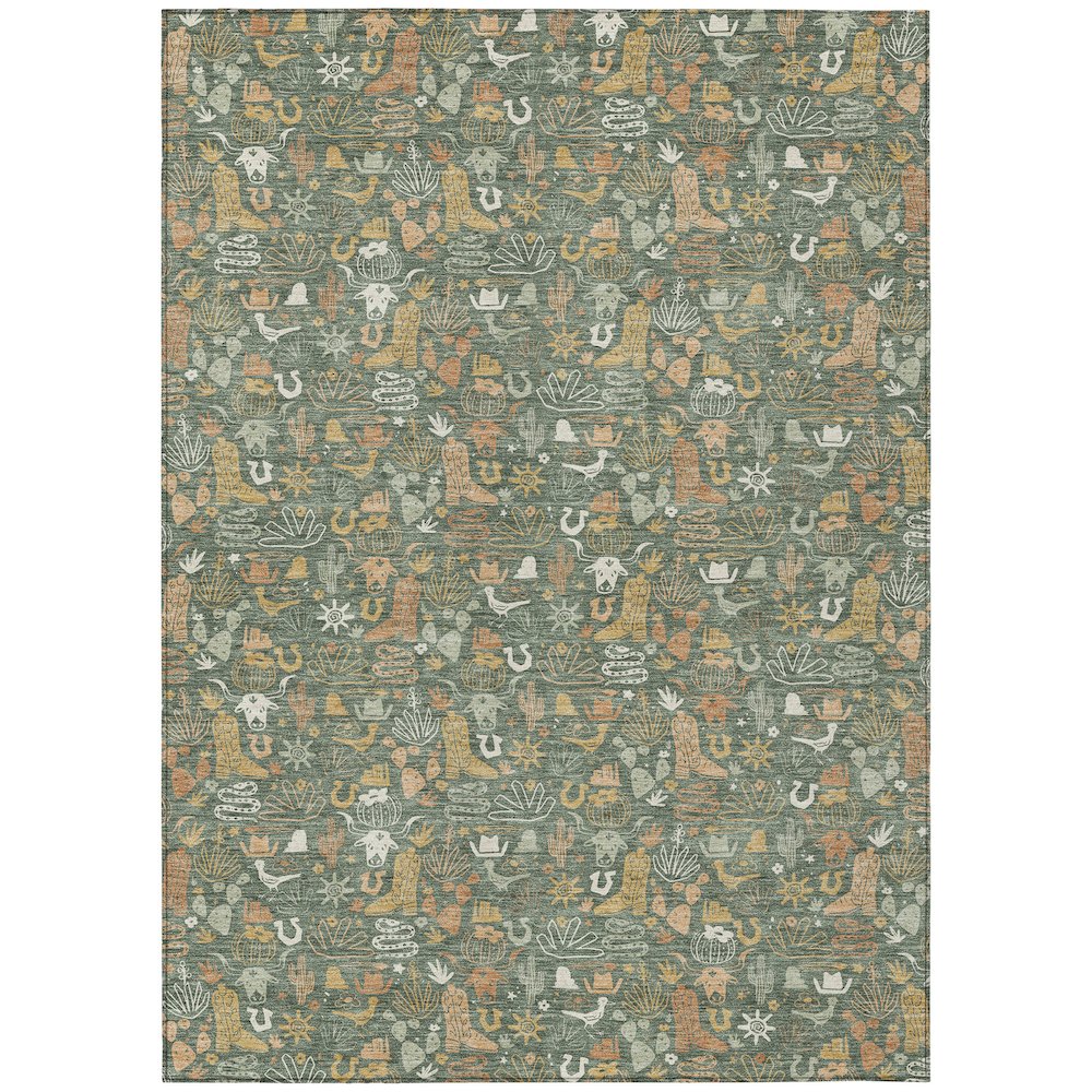 Machine Washable Indoor/Outdoor Chantille ACN2613 Green 5' x 7'6" Rug. Picture 1
