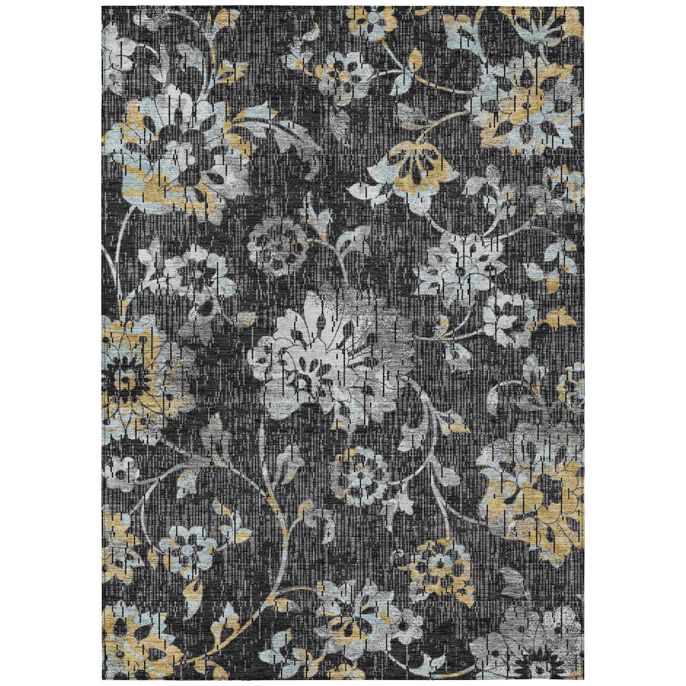 Machine Washable Indoor/Outdoor Chantille ACN2616 Black 5' x 7'6" Rug. Picture 1