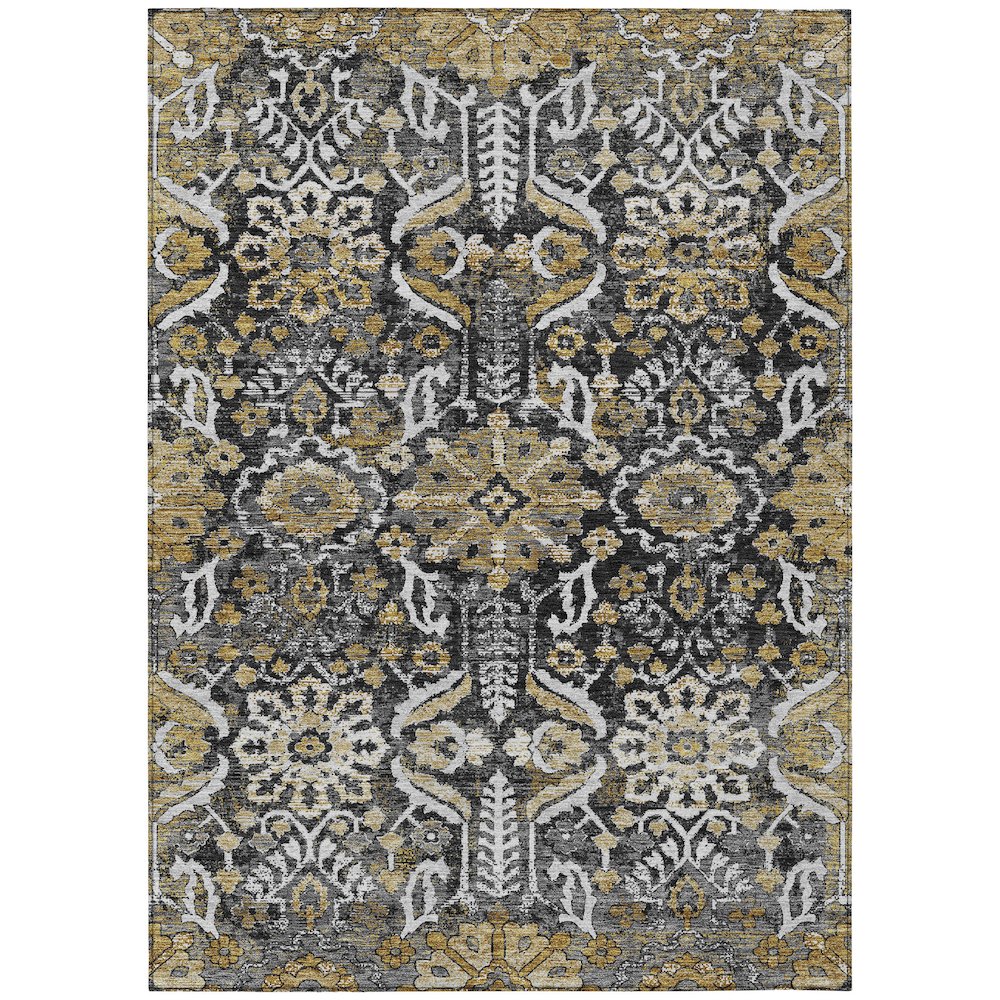 Machine Washable Indoor/Outdoor Chantille ACN2617 Black 5' x 7'6" Rug. Picture 1