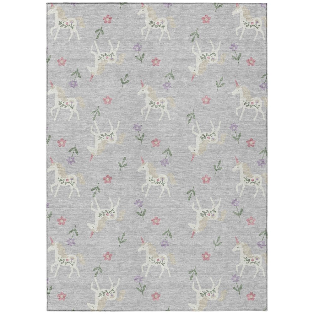 Machine Washable Indoor/Outdoor Chantille ACN2657 Gray 5' x 7'6" Rug. Picture 1