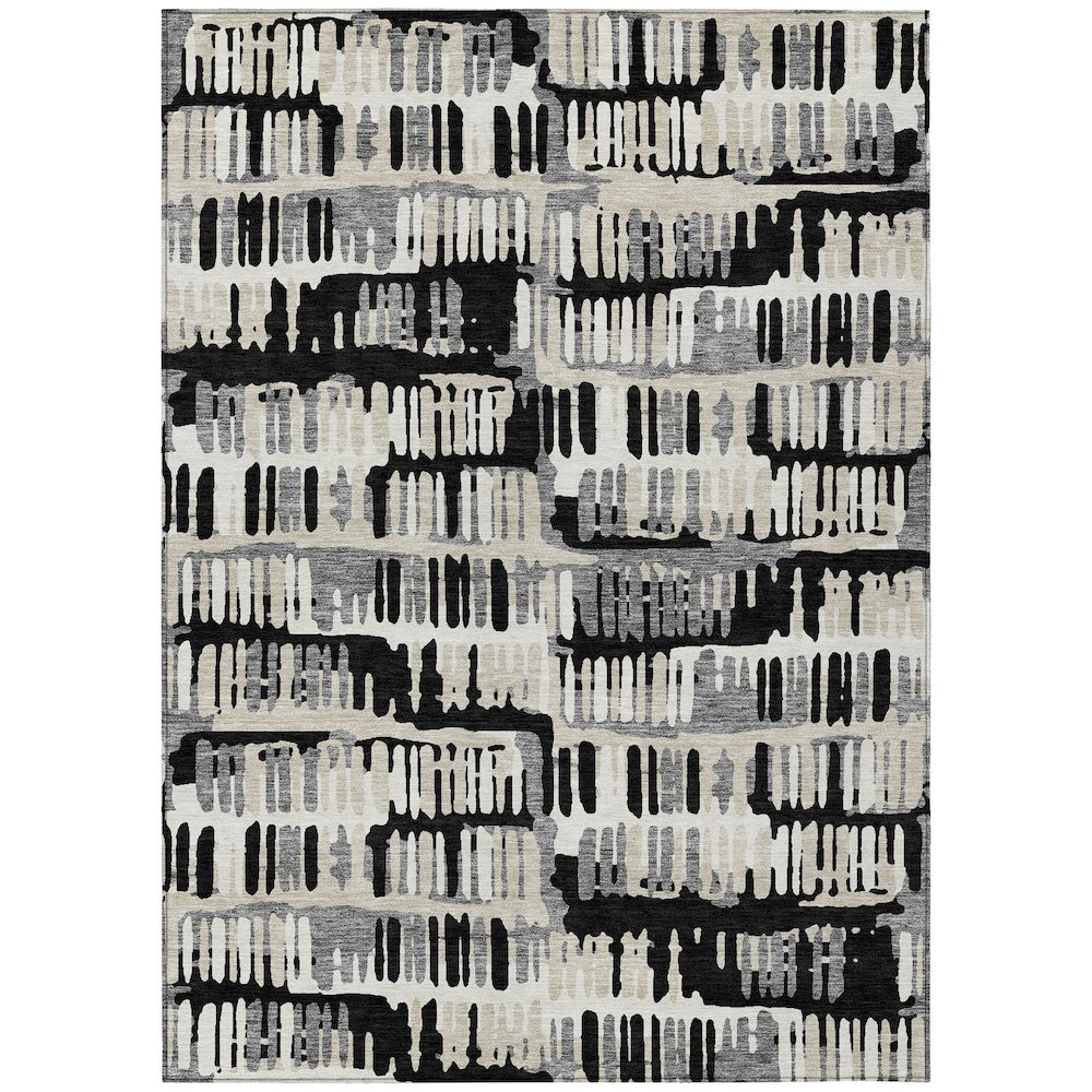 Machine Washable Indoor/Outdoor Chantille ACN2663 Black 5' x 7'6" Rug. Picture 1