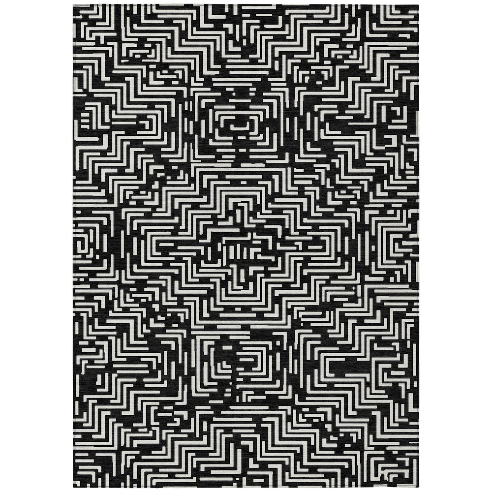 Machine Washable Indoor/Outdoor Chantille ACN2664 Black 5' x 7'6" Rug. Picture 1