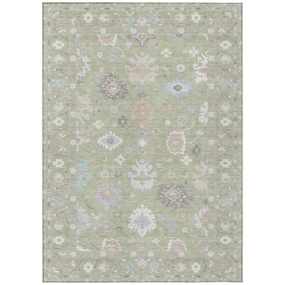 Machine Washable Indoor/Outdoor Chantille ACN2675 Green 5' x 7'6" Rug. Picture 1