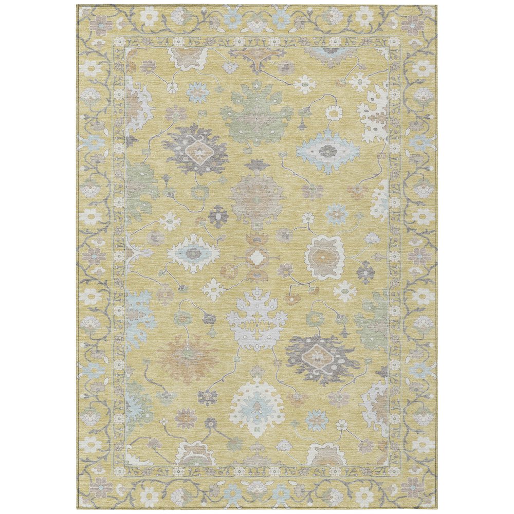 Machine Washable Indoor/Outdoor Chantille ACN2675 Gold 5' x 7'6" Rug. Picture 1