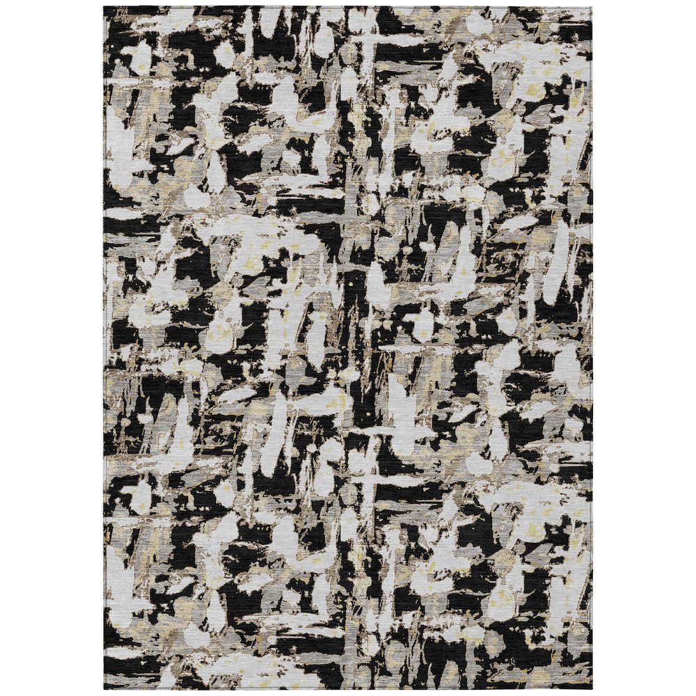 Machine Washable Indoor/Outdoor Chantille ACN2678 Black 5' x 7'6" Rug. Picture 1