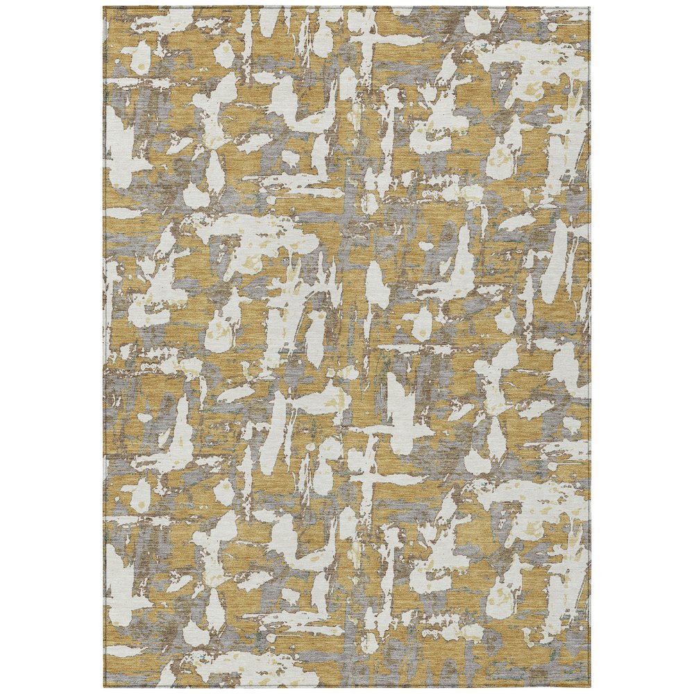 Machine Washable Indoor/Outdoor Chantille ACN2678 Gold 5' x 7'6" Rug. Picture 1