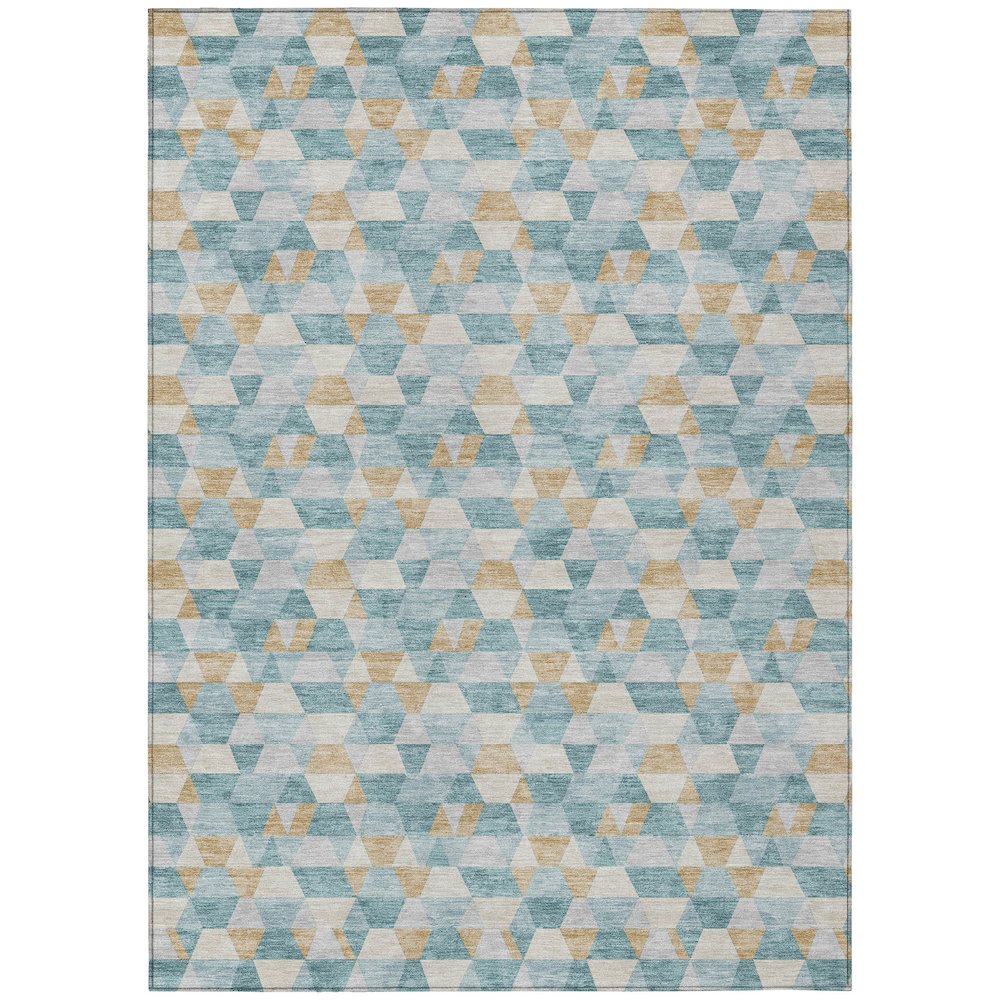 Machine Washable Indoor/Outdoor Chantille ACN2694 Teal 5' x 7'6" Rug. Picture 1