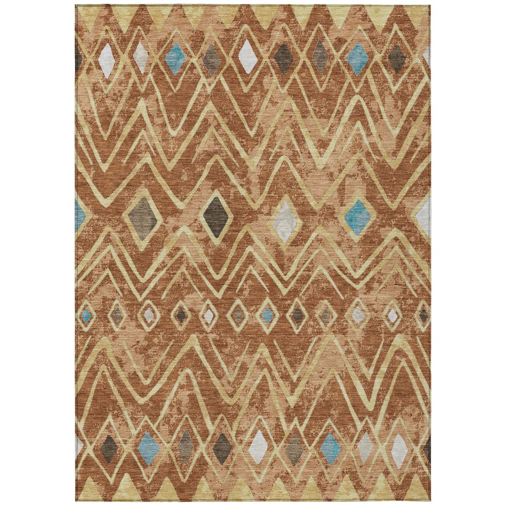 Machine Washable Indoor/Outdoor Chantille ACN2702 Orange 5' x 7'6" Rug. Picture 1