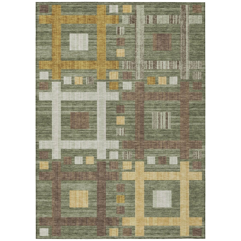 Machine Washable Indoor/Outdoor Chantille ACN2708 Green 5' x 7'6" Rug. Picture 1