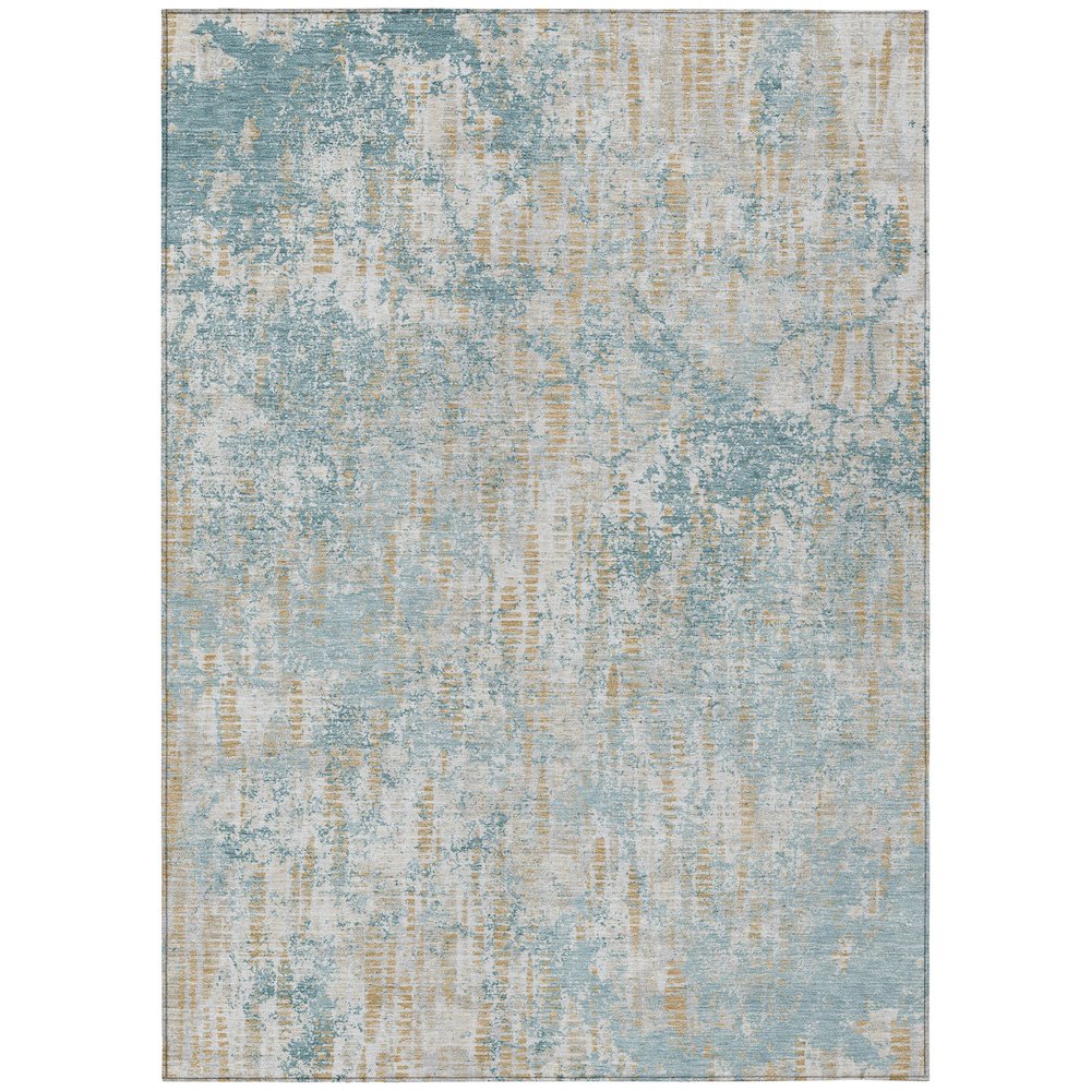 Machine Washable Indoor/Outdoor Chantille ACN2710 Teal 5' x 7'6" Rug. Picture 1