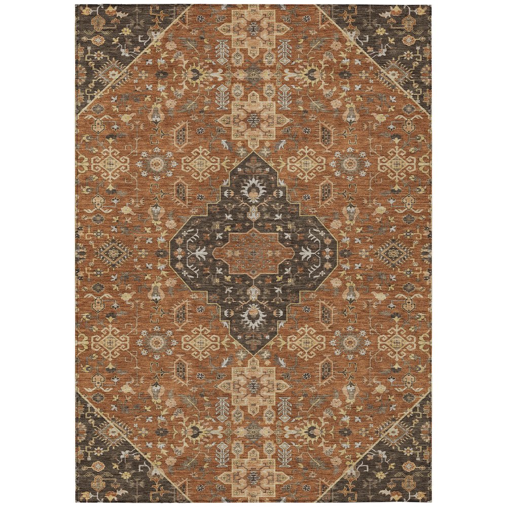 Machine Washable Indoor/Outdoor Chantille ACN2714 Orange 5' x 7'6" Rug. Picture 1
