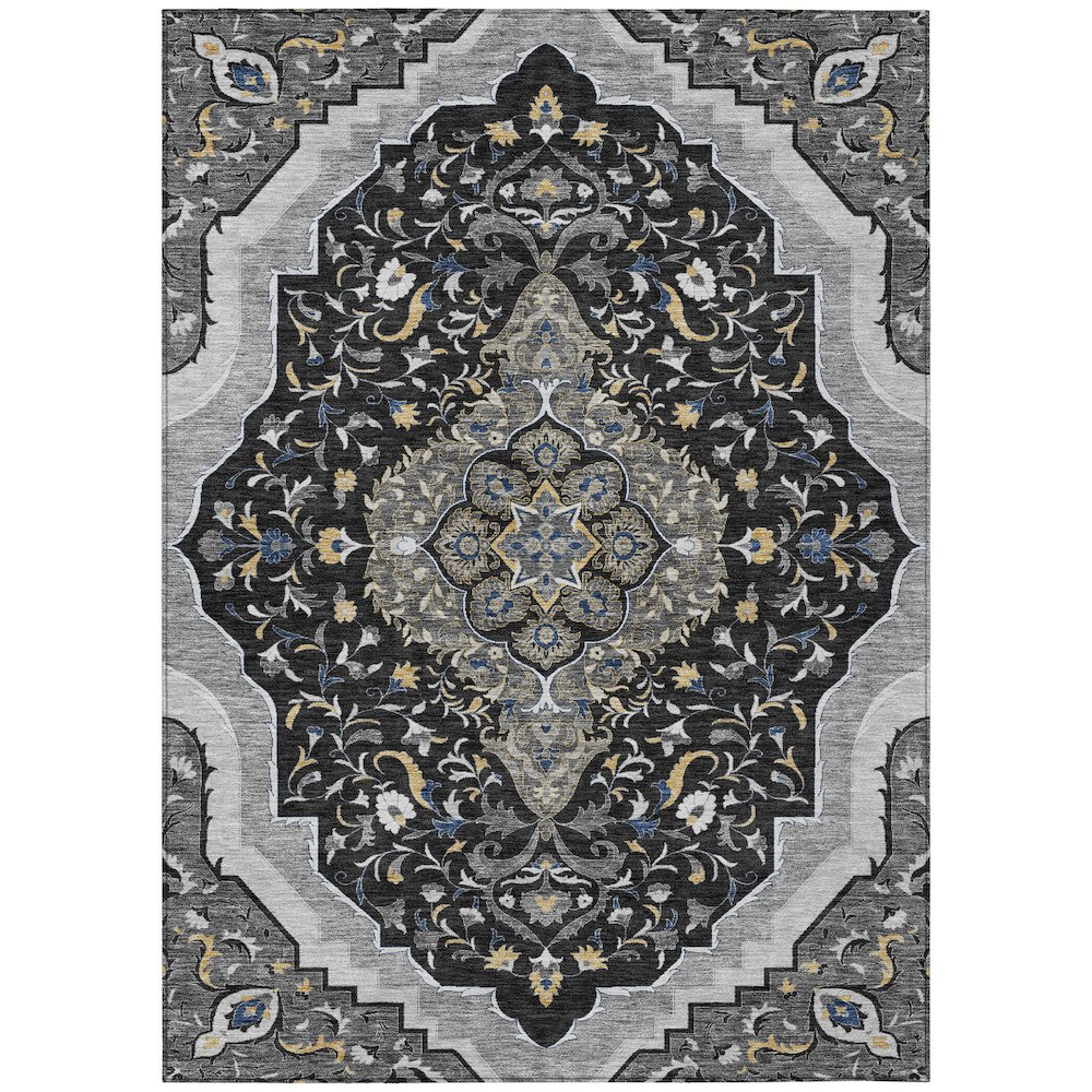Machine Washable Indoor/Outdoor Chantille ACN2715 Black 5' x 7'6" Rug. Picture 1